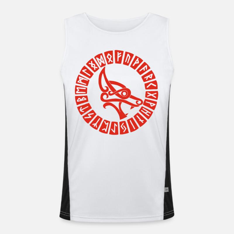 Roter Wolf und Wikingerrunen Funktionelles Kontrast-Tank Top für Männer 