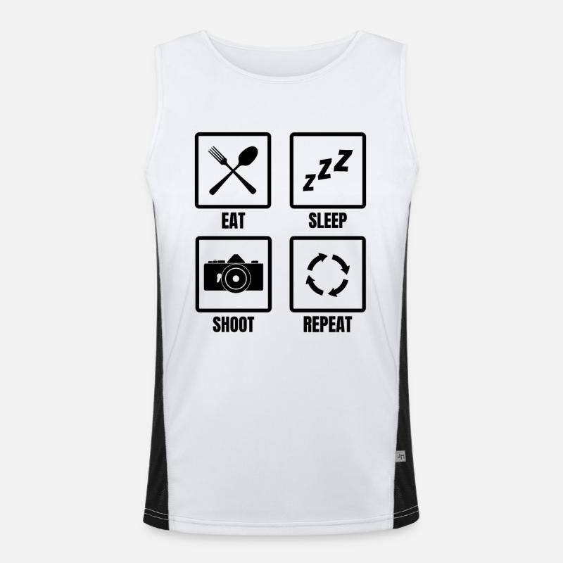 Eat Sleep Shoot Repeat Funktionelles Kontrast-Tank Top für Männer 