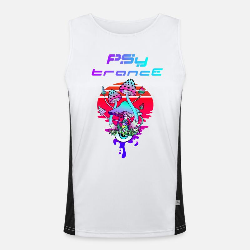 Psytrance Psychedelic Mushroom Sunset - Men's Functional Contrast Tank Top - white/black