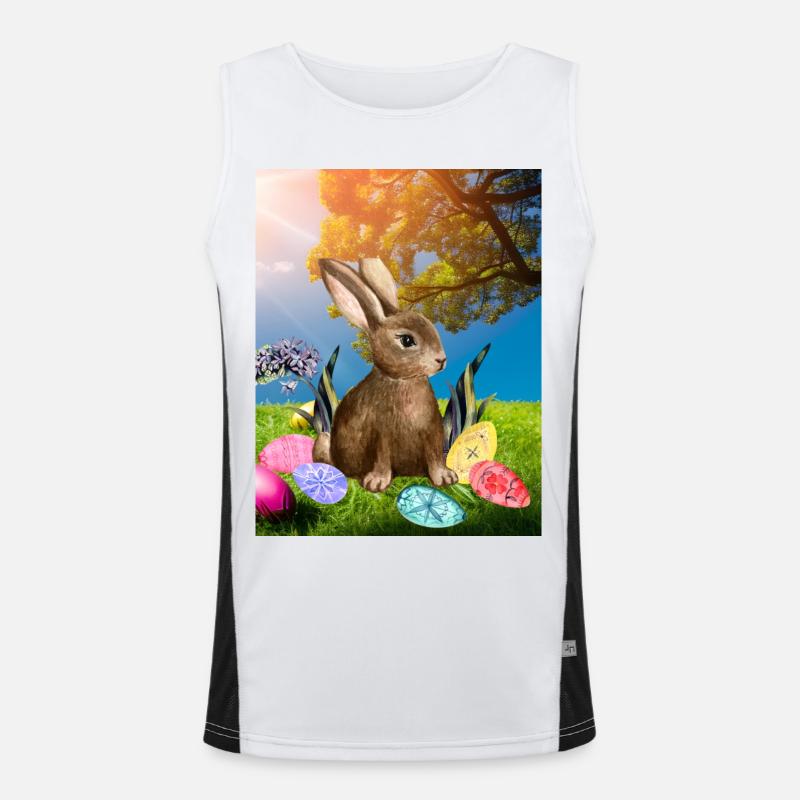 Spring Easter bunny with Easter eggs Men's Functional Contrast Tank Top 