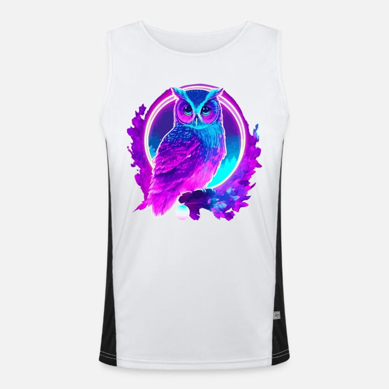Eule Neon Moon Synthwave - Funktionelles Kontrast-Tank Top für Männer  - Weiß/Schwarz