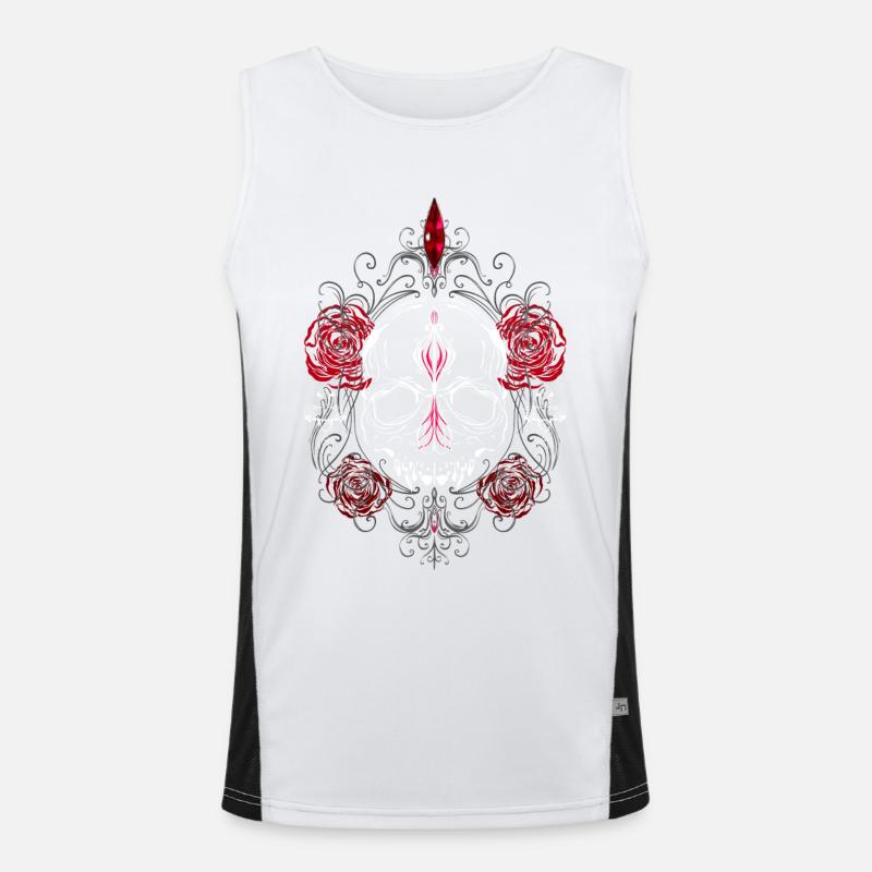Skull with Red Roses Gothic Aesthetics - Men's Functional Contrast Tank Top - white/black