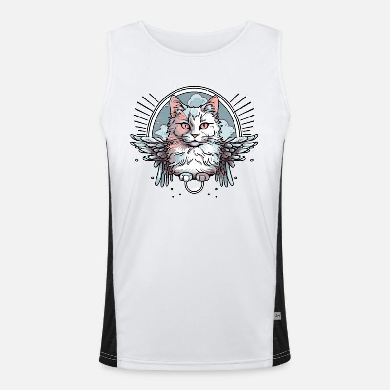 Chat blanc avec des ailes Débardeur respirant contrasté Homme 