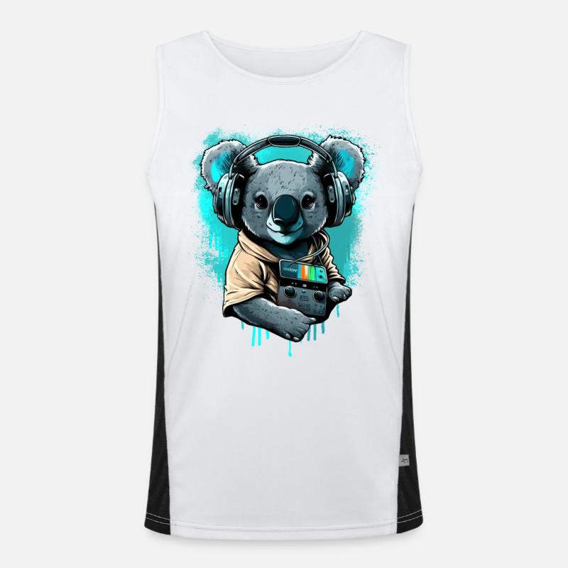 koala mit Kopfhörern und Walkman Funktionelles Kontrast-Tank Top für Männer 