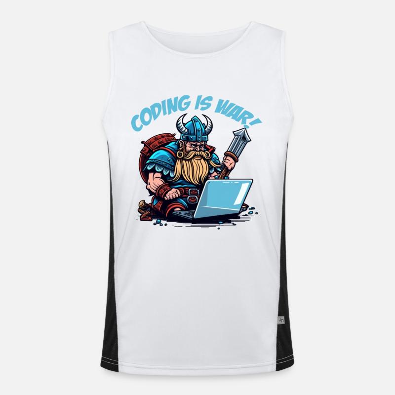 "Coding is war" Vikings - Men's Functional Contrast Tank Top  - white/black