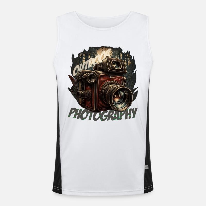 Caméra dans la forêt avec lettrage Débardeur respirant contrasté Homme 