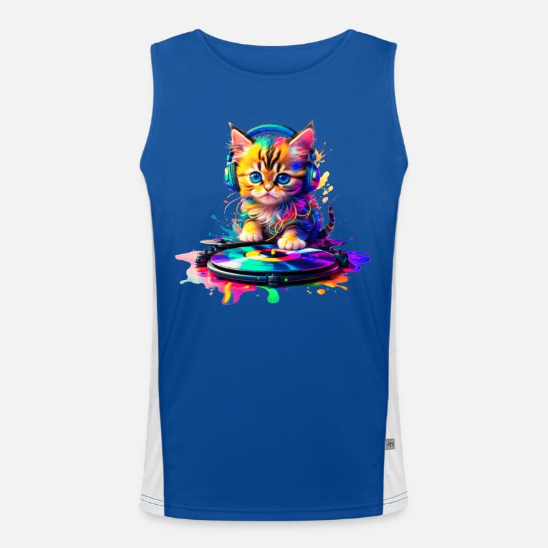 Kätzchen DJ - Regenbogen 2 Funktionelles Kontrast-Tank Top für Männer 