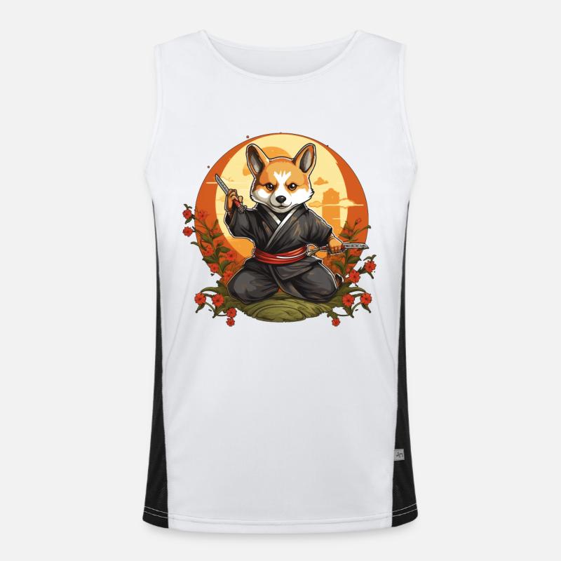 Ninja-Corgi Hund mit Messern Funktionelles Kontrast-Tank Top für Männer 