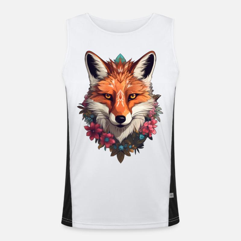 Fuchs mit Blumen Funktionelles Kontrast-Tank Top für Männer 
