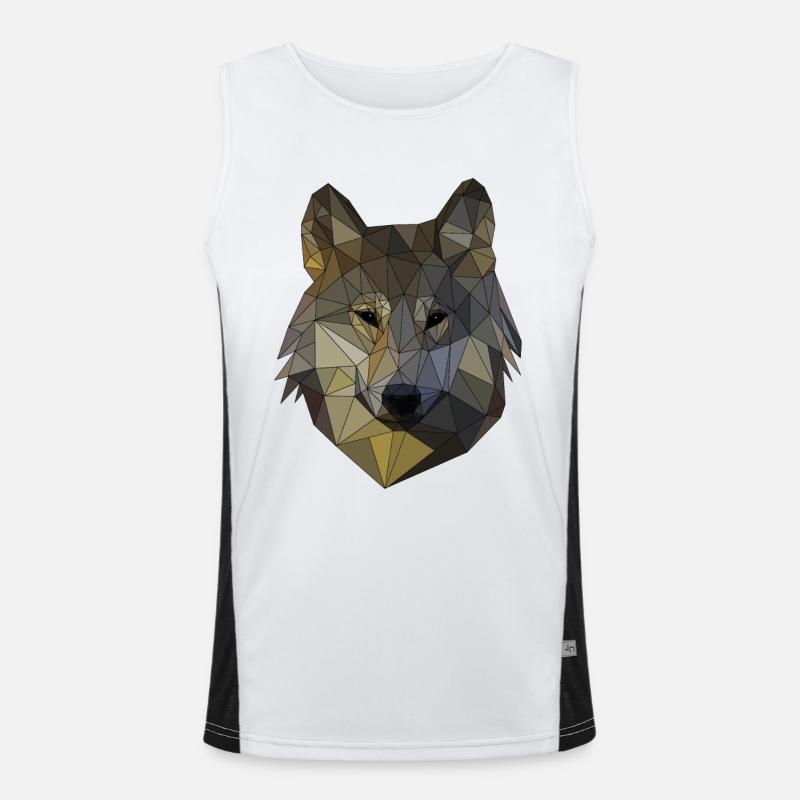 Polygon Wolf Triangular Mosaic Shapes Polyart Men's Functional Contrast Tank Top 