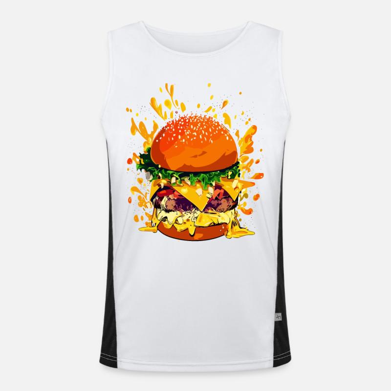 Extravaganter Cheeseburger mit Käse Splatter Funktionelles Kontrast-Tank Top für Männer 