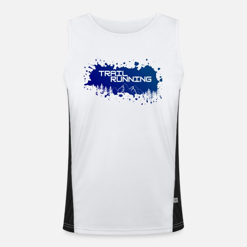 Trail Running Berge und Wald weißer Farbklecks Funktionelles Kontrast-Tank Top für Männer 