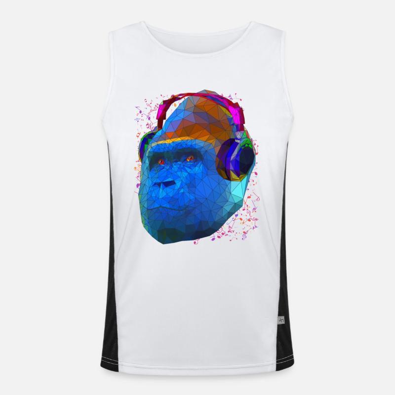 Gorilla mit Kopfhörern Low Poly Pop Art Kunst Funktionelles Kontrast-Tank Top für Männer 