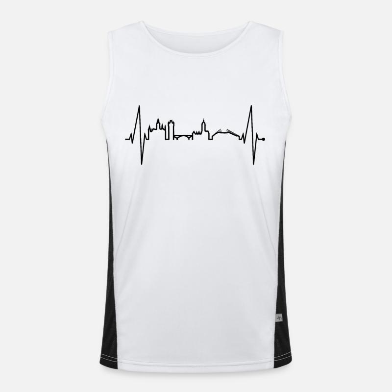 Mainz Skyline Herzschlag Fan Herz Liebe Mainzer Funktionelles Kontrast-Tank Top für Männer 