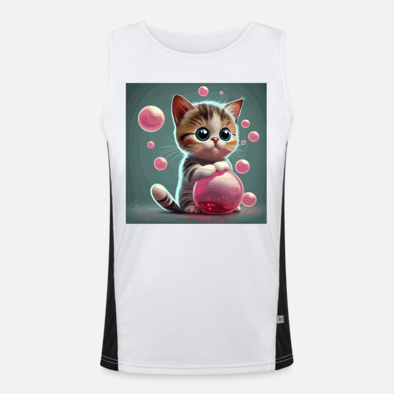 Mignon bébé chat de style dessin animé avec des bulles roses Débardeur respirant contrasté Homme 