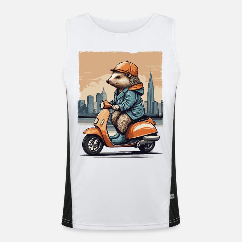 Süßer Igel auf Motorroller Funktionelles Kontrast-Tank Top für Männer 