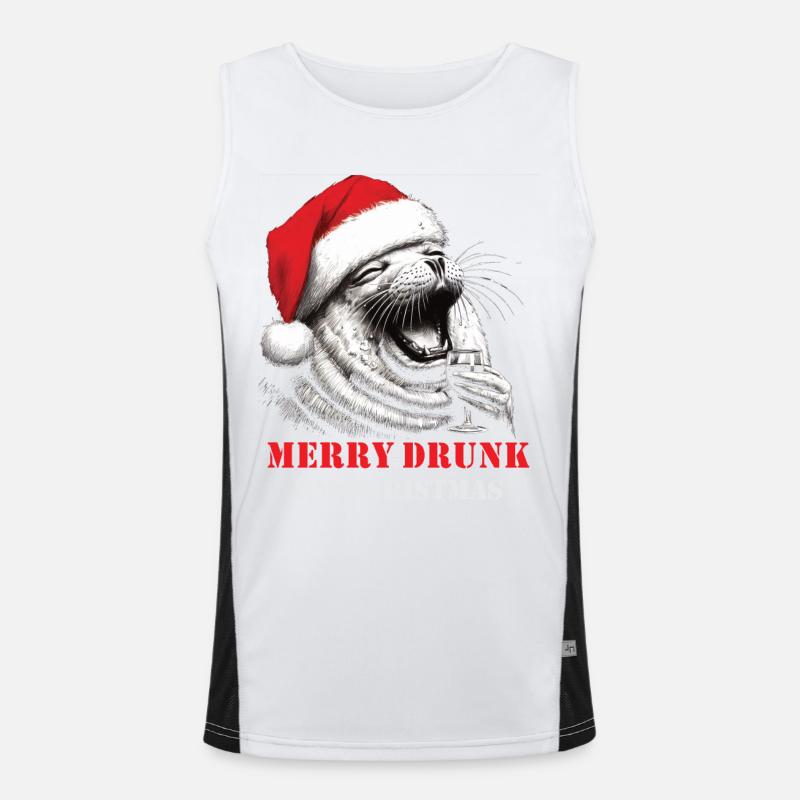 Merry Drunk I'm Christmas Wein Spruch Weihnachten Funktionelles Kontrast-Tank Top für Männer 