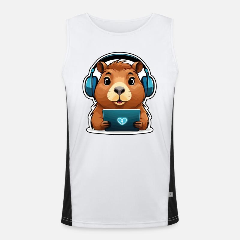 Capybara with computer - Men's Functional Contrast Tank Top  - white/black