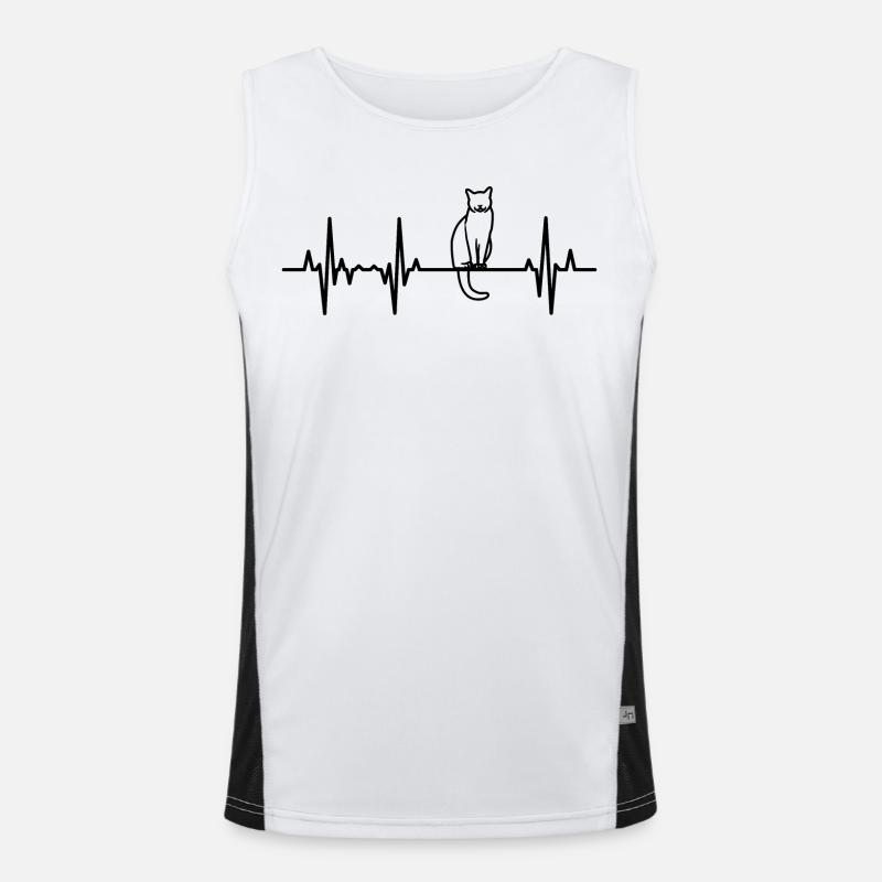 Katze EKG Herzschlag Funktionelles Kontrast-Tank Top für Männer 