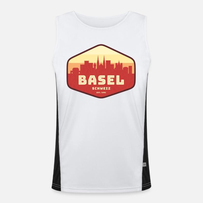 Basel Skyline Retro Abzeichen Funktionelles Kontrast-Tank Top für Männer 