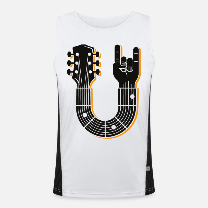 Conception audacieuse de signe de main de manche de guitare Débardeur respirant contrasté Homme 