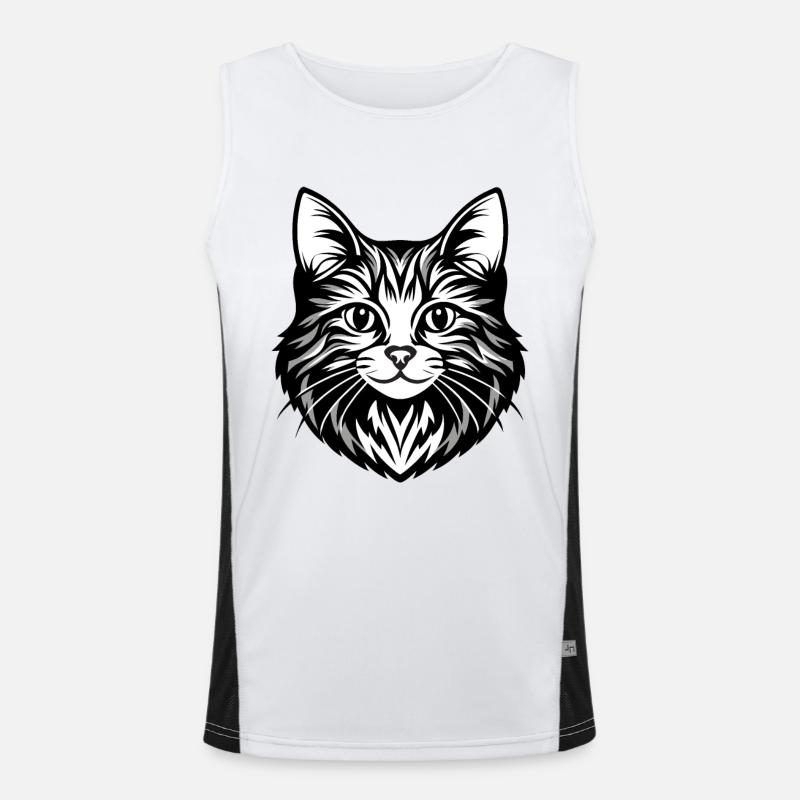 Komplizierte Katzengesicht Illustration Funktionelles Kontrast-Tank Top für Männer 