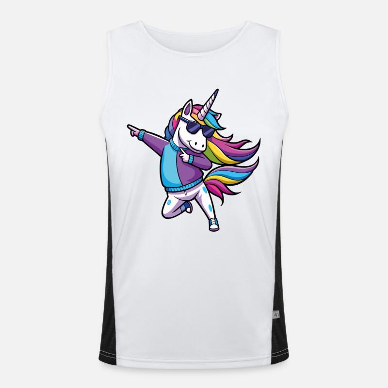 regnbue enhjørning danser illustration - Funktionel kontrast tanktop til herrer - hvid/sort