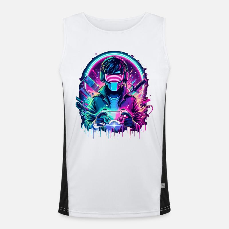 Neon Cyber Controller - Retro Gaming Power Men's Functional Contrast Tank Top 