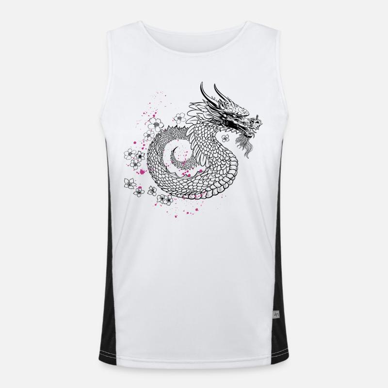 Drache mit Kirschblüten Sakura Style Funktionelles Kontrast-Tank Top für Männer 