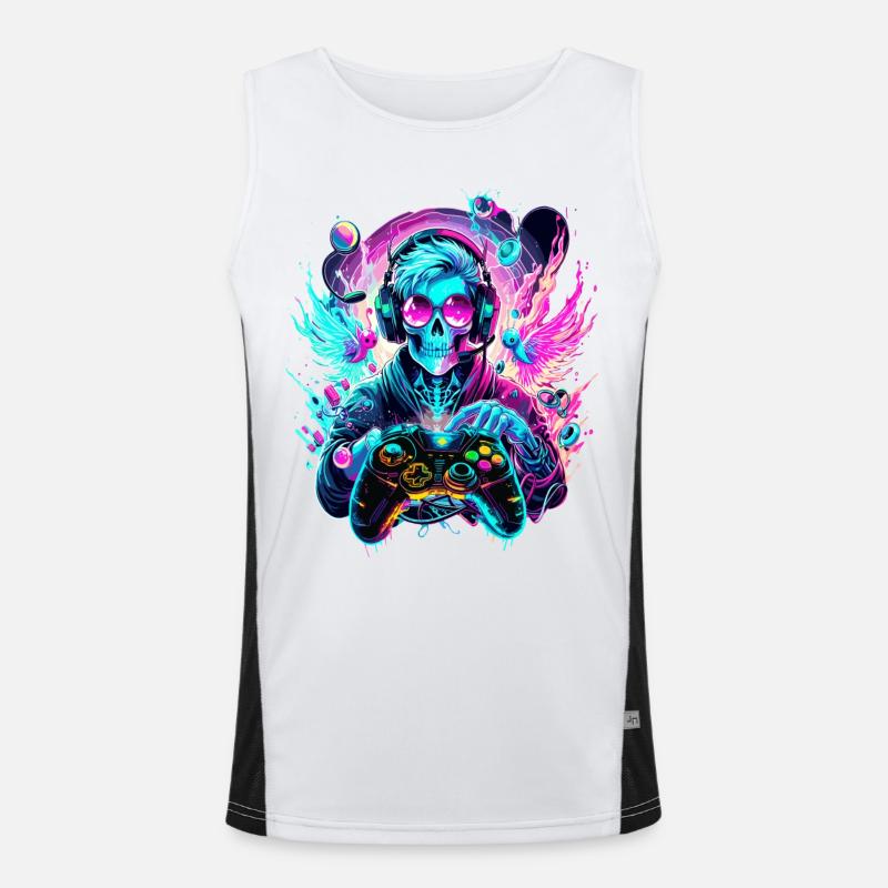 Synthwave Skull Gaming Controller Art - Men's Functional Contrast Tank Top  - white/black