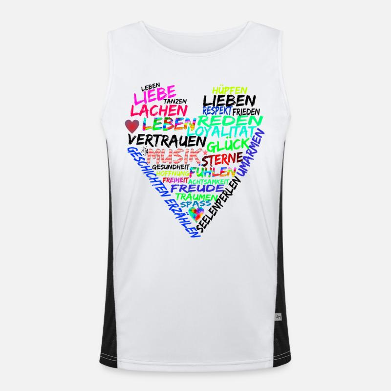 Text Herz Leben Liebe Frieden Funktionelles Kontrast-Tank Top für Männer 