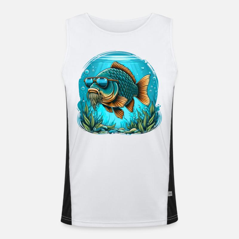 Karpfen mit Sonnenbrille Funktionelles Kontrast-Tank Top für Männer 