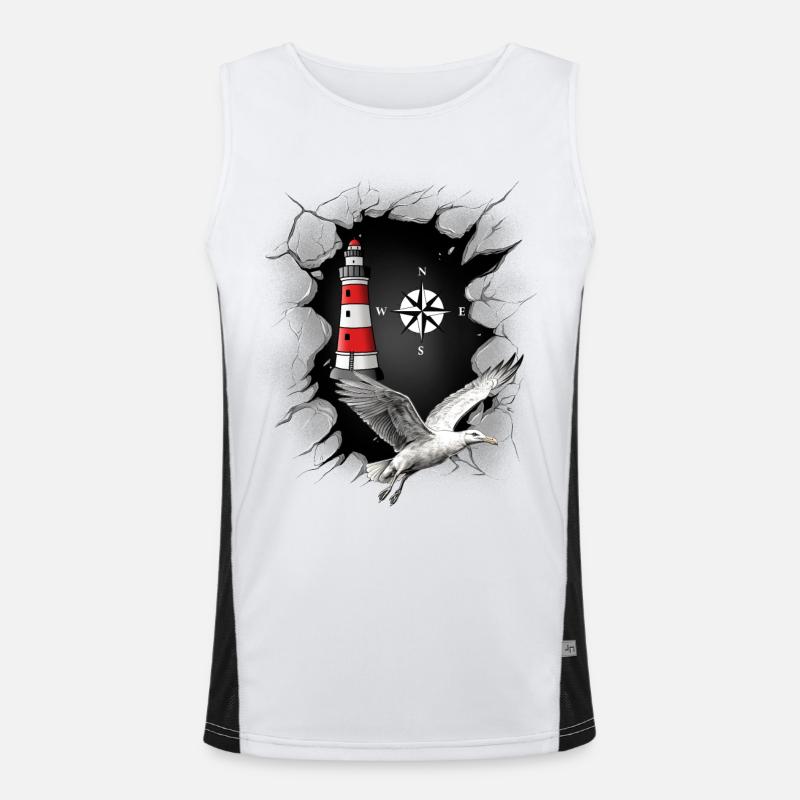 Möwe Leuchtturm Kompass maritim Ahoi Funktionelles Kontrast-Tank Top für Männer 