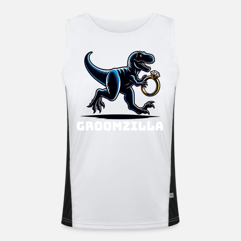 Groomzilla Dinosaur Ring Funny Wedding Men's Functional Contrast Tank Top 