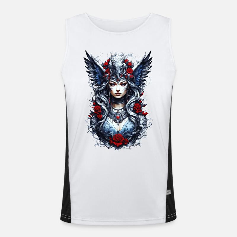 Valkyrie with Ravens, Roses, Vikings - Men's Functional Contrast Tank Top  - white/black