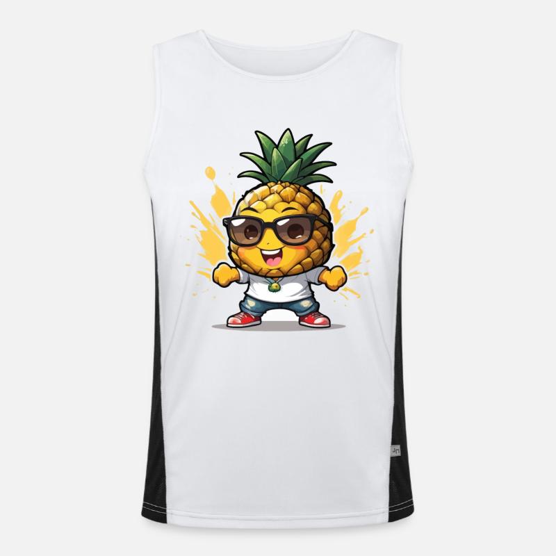 Lustige Ananas mit Sonnenbrille Funktionelles Kontrast-Tank Top für Männer 
