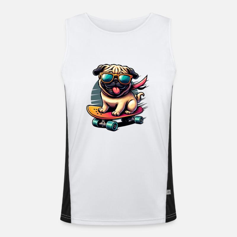 Skater Mops Hund Funktionelles Kontrast-Tank Top für Männer 
