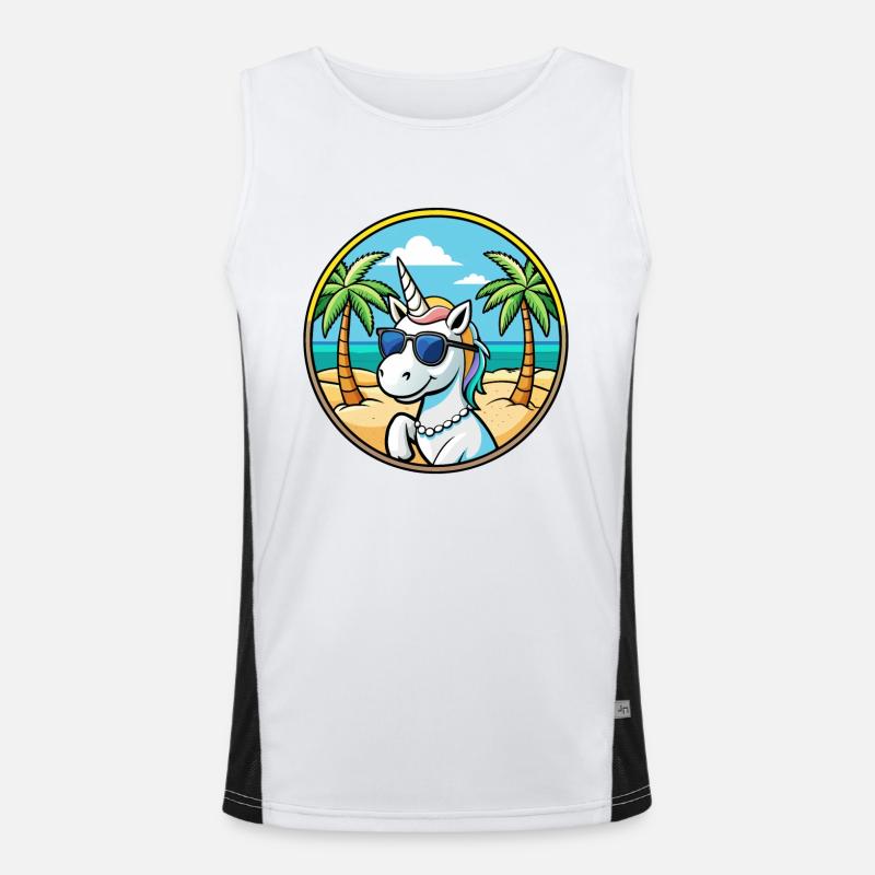 Cool Unicorn Beach Holiday Summer Vibes Men's Functional Contrast Tank Top 