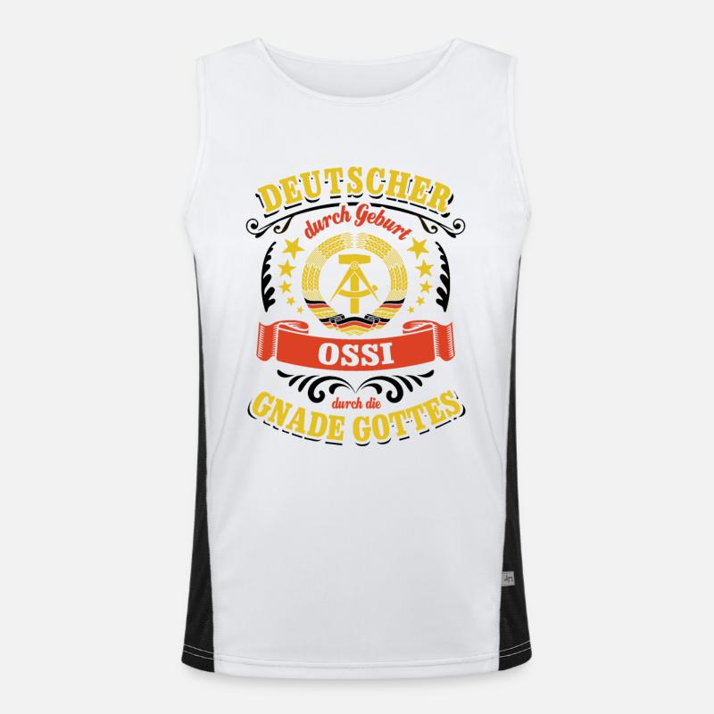 Deutscher durch Geburt Ossi durch die Gnade Gottes Funktionelles Kontrast-Tank Top für Männer 