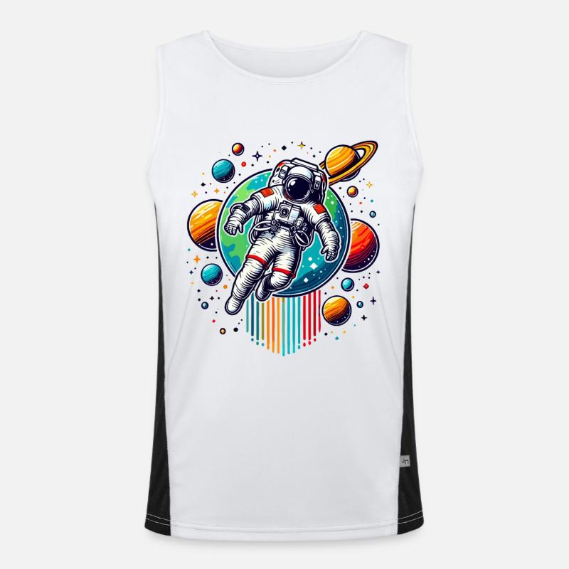 Retro Astronauts Space Planet Design - Men's Functional Contrast Tank Top  - white/black
