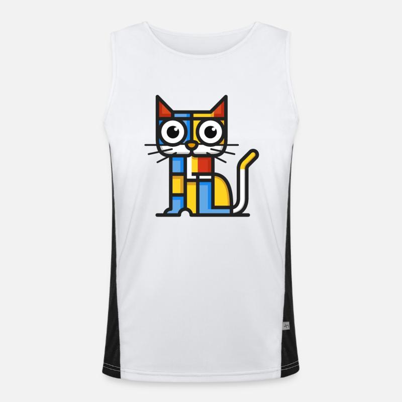 Bunte kubistische Illustration einer Katze Funktionelles Kontrast-Tank Top für Männer 