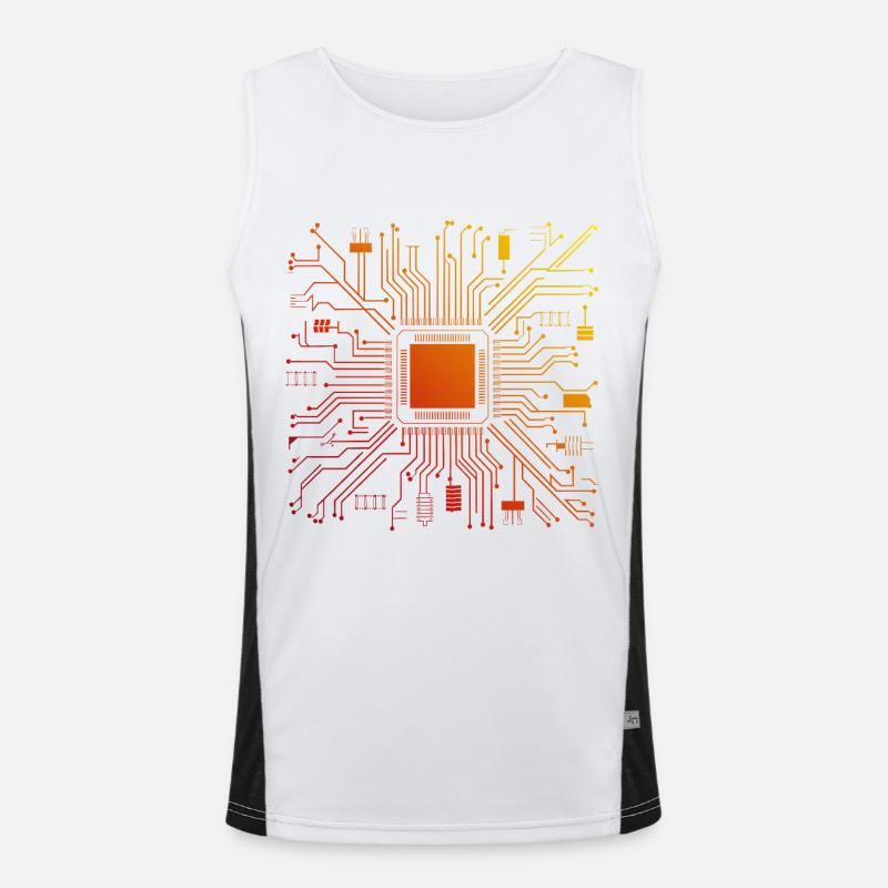 Tech Computer Motherboard Abstract Microchip - Men's Functional Contrast Tank Top  - white/black