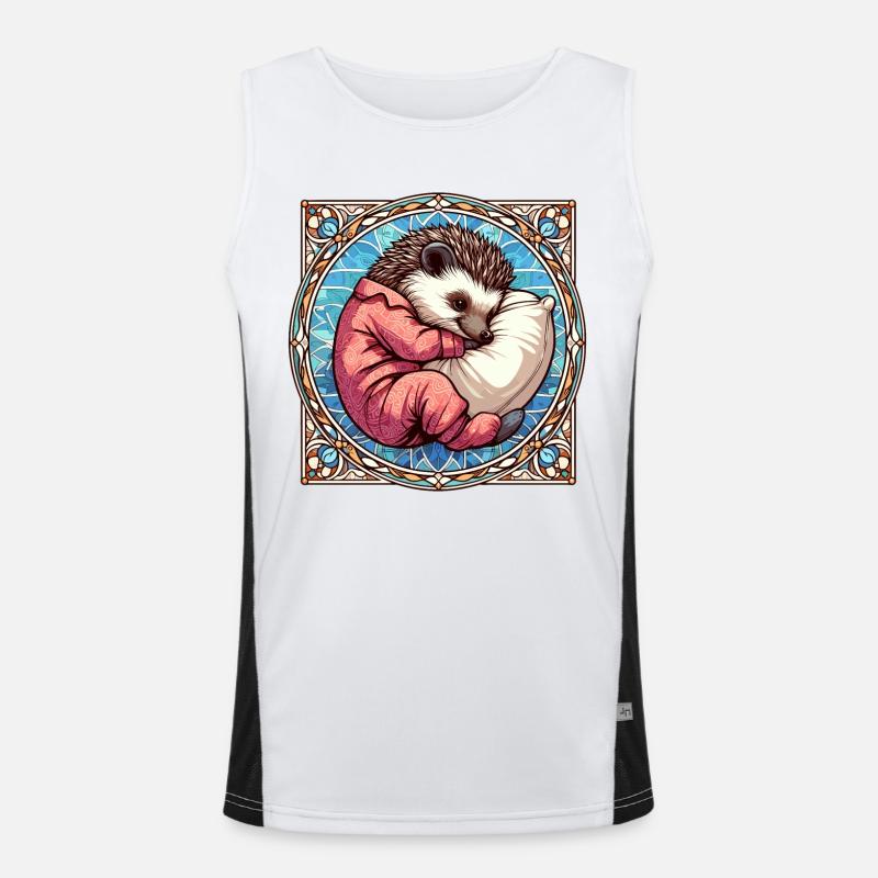Hedgehog Sleeping Passion Gift - Men's Functional Contrast Tank Top - white/black