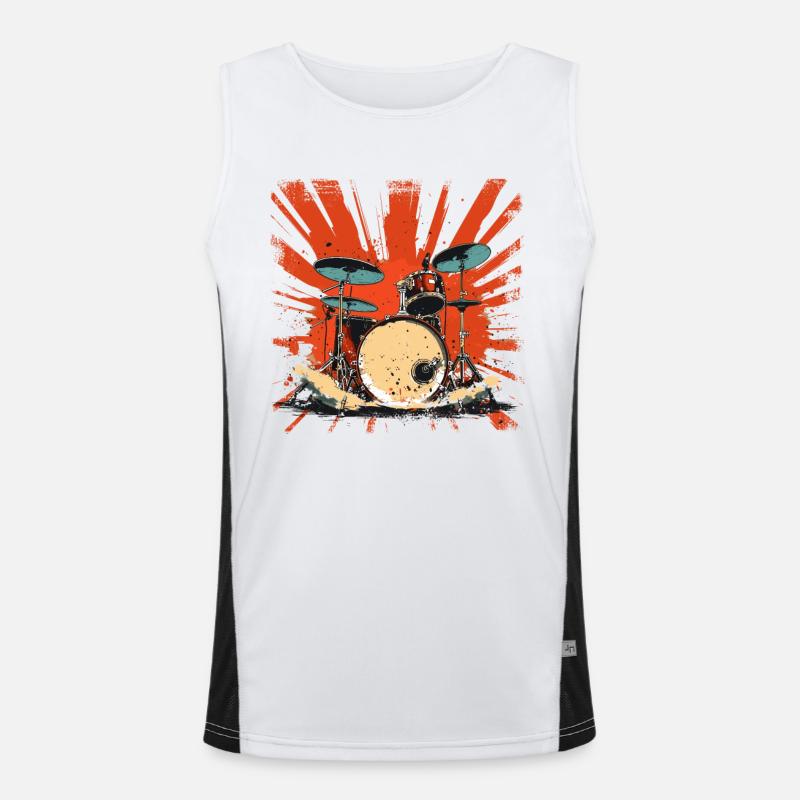 Retro Drums Graphic - Men's Functional Contrast Tank Top  - white/black
