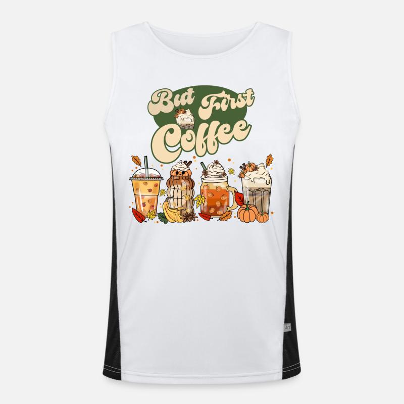 But first Coffee - Pumpkin Spice Latte Retro Funktionelles Kontrast-Tank Top für Männer 