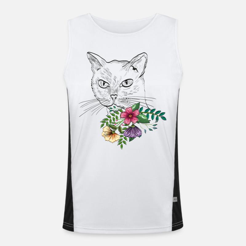 Chat avec bouquet de fleurs Débardeur respirant contrasté Homme 