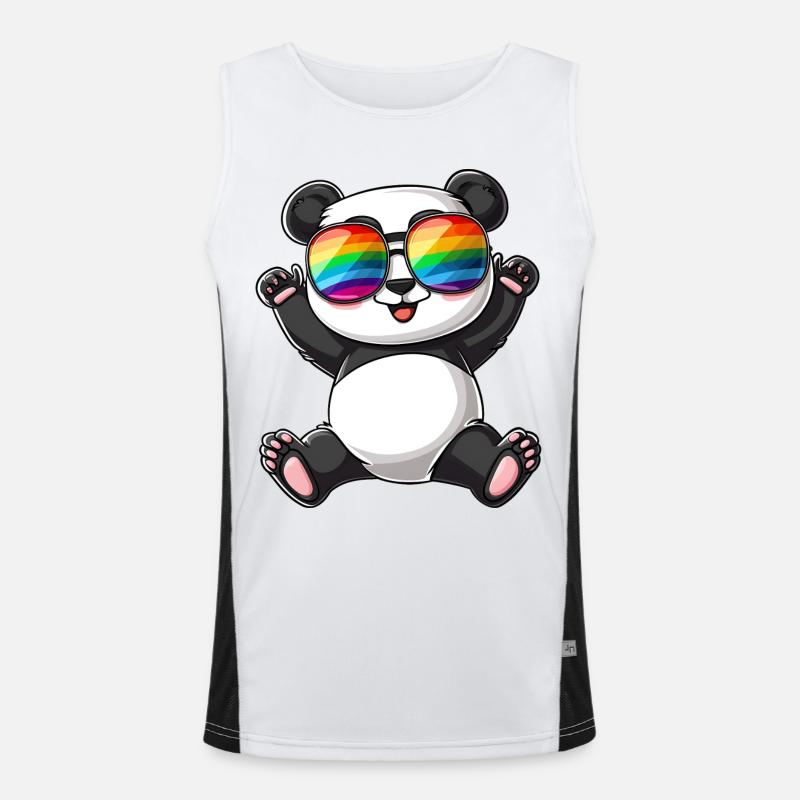 Panda Cartoon mit einer Pride Rainbow Brille. Funktionelles Kontrast-Tank Top für Männer 
