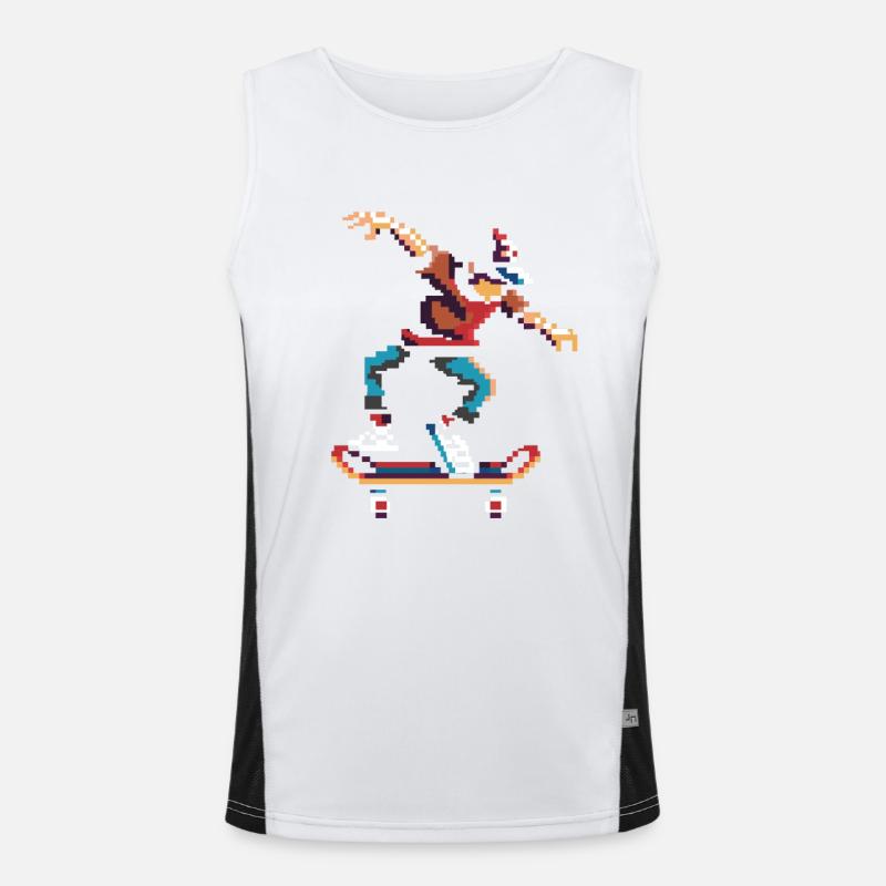 Skateboarder Pixel Kunst Funktionelles Kontrast-Tank Top für Männer 