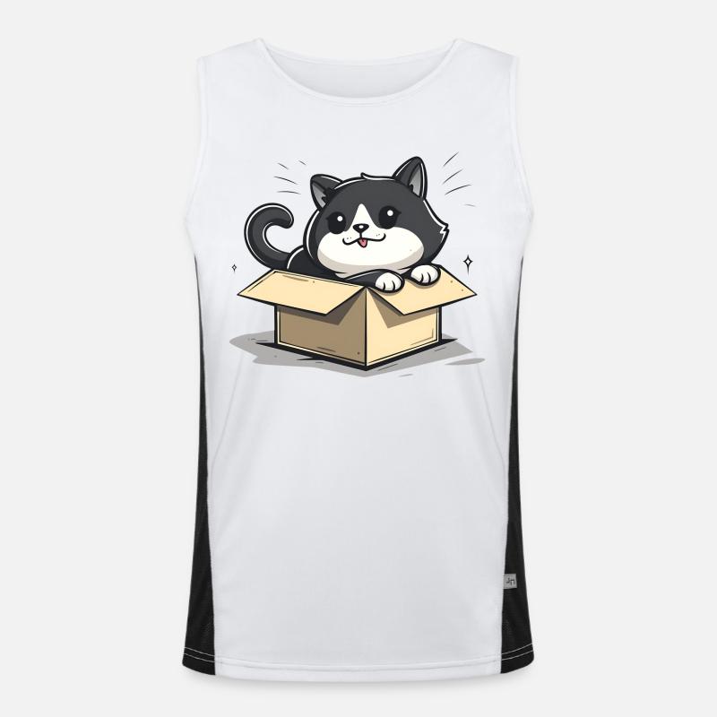 Happy Cat Sitting Inside an Empty Cardboard Box Men's Functional Contrast Tank Top 