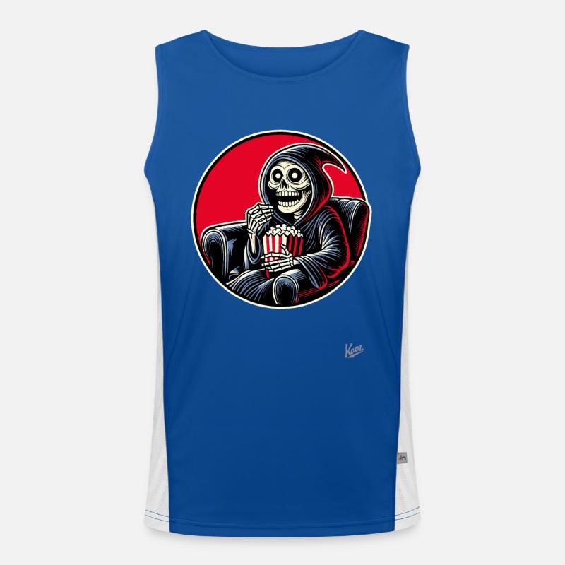 Grim Reaper Cineast mit Popcorn Funktionelles Kontrast-Tank Top für Männer 